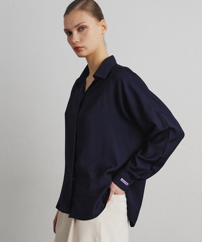 Aheule Hidden Placket Shirt_Navy