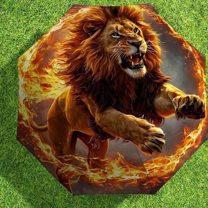 Flaming Lion: A Unique and Powerful Umbrella Design   Perfect for Outdoor Adventures, Auto Open/Close Functionality, Ideal As a Gift for Travel