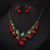 1 Set Vintage Red Cherry Fruit Jewelry Set Chic Bridal Necklace Earrings
