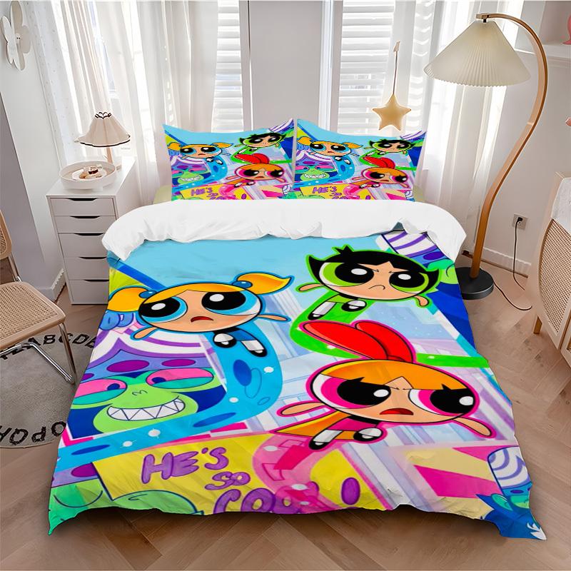 3pcs Powerpuff Girls Duvet Cover Set, 1 Duvet Cover + 1/2 Pillowcases (No Insert),Bedroom Decor, Allseason Comfort Yy251021285