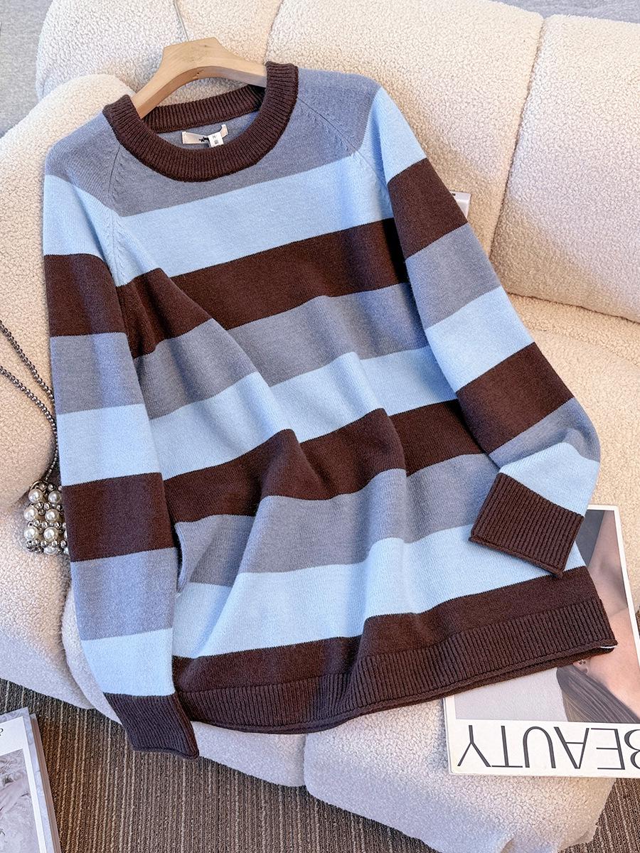 

Plus Size Striped Knit Sweater for Women - Lazy Style Autumn/Winter Slim Fit (130-300 Jin) 5XL recommended for 210-240 jin