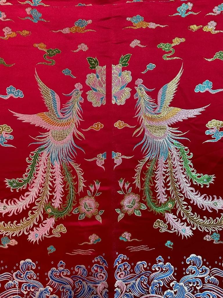 100x150cm Phoenix Tibetan Satin Imitation Brocade Fabric DIY Cheongsam Dress Fabric Double Phoenix Butterfly Dress Fabric