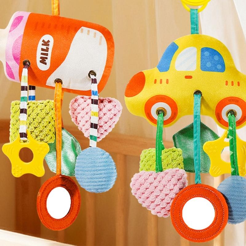 High Contrast Sensory Toy For Infants Plush Animal Hanging Rattle With Detachable Hooks For Stroller Crib