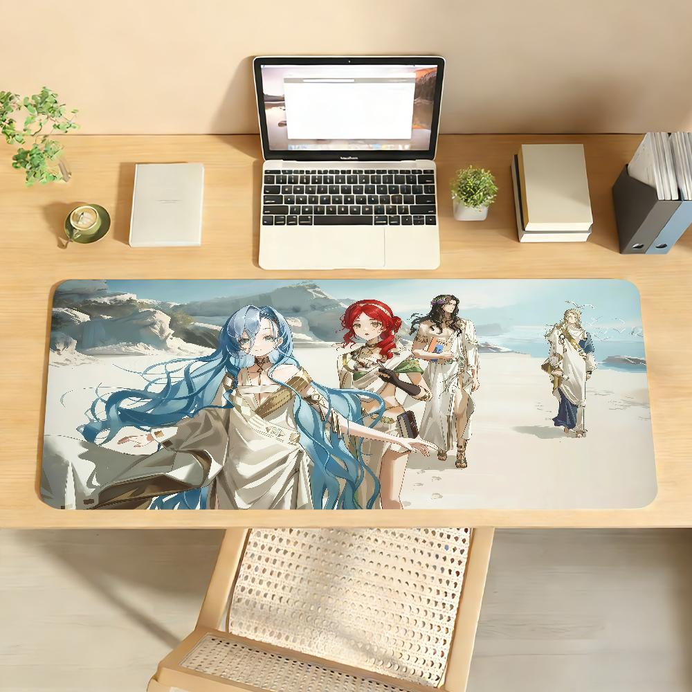 Large Gaming Desk Mat Antislip Rubber Base Stitched Edges Mythical Anime Character Beach Print Nonslip Extended Mouse Pad