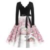 Women's Casual Fashion Christmas Holiday Print V-neck Vintage Dress