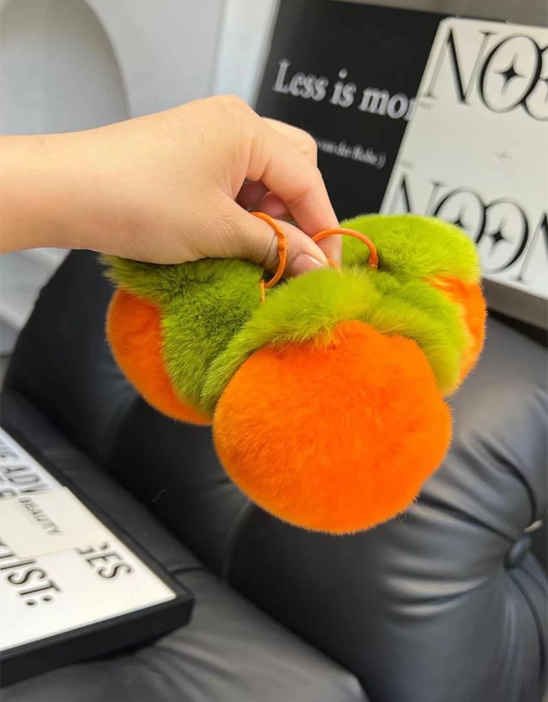 2025 Real Rabbit Hair Mini Cute Small Persimmon Keychains Women Plush Rex Rabbit Fur Car Key Chain Bag Decoration Pendant Gift