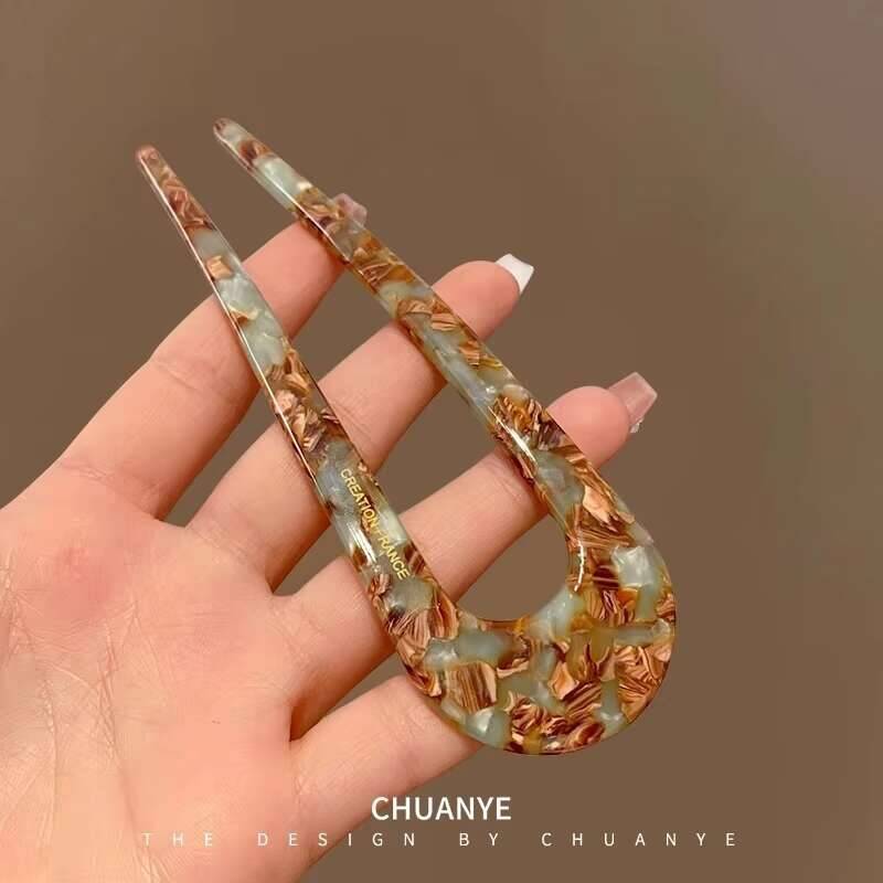 Mode Elegant Marmor Muster Haarnadel Für Frauen Acryl U Form Haarstab Haarschmuck Accessoires Schmuck Haarspangen Schmuck