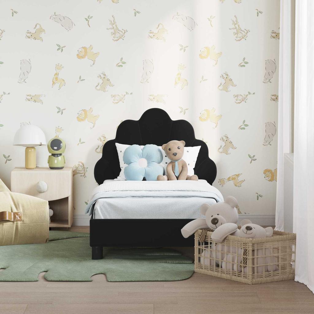 Kids Bed Frame with Headboard Black 70 x 140 cm Velvet