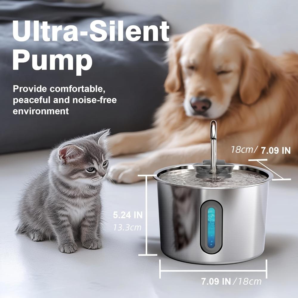USB Automatic 2.2L Cat Water Fountain with Filter Stainless Steel Pet Water Dispenser for Cats Dogs Drinking Transparent Window
