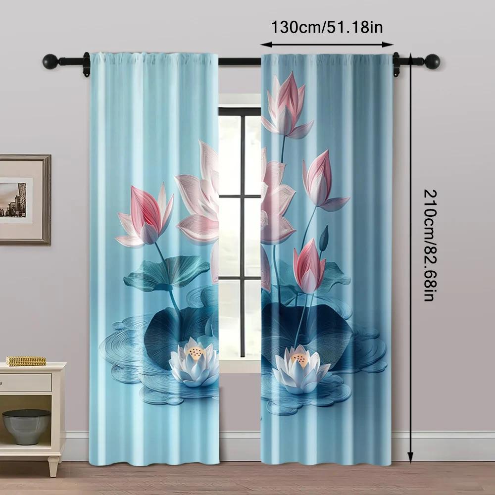 2pcs   Print Curtains 2D print light blue lotus Polyester (without rod) All Seasons for Bedroom   Living Room
