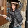 European cotton-padded vest female Hong Kong style pu leather splicing jacket autumn and winter new Hong Kong style student vest top