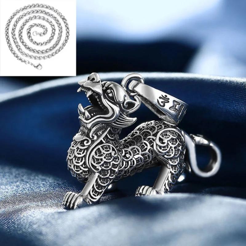 Neu   Göttliches Tier Kirin Anhänger Dominantes Halsband Herren Maskulin Ethnischer Stil Original Tägliches Schmuckstück 45cm gray