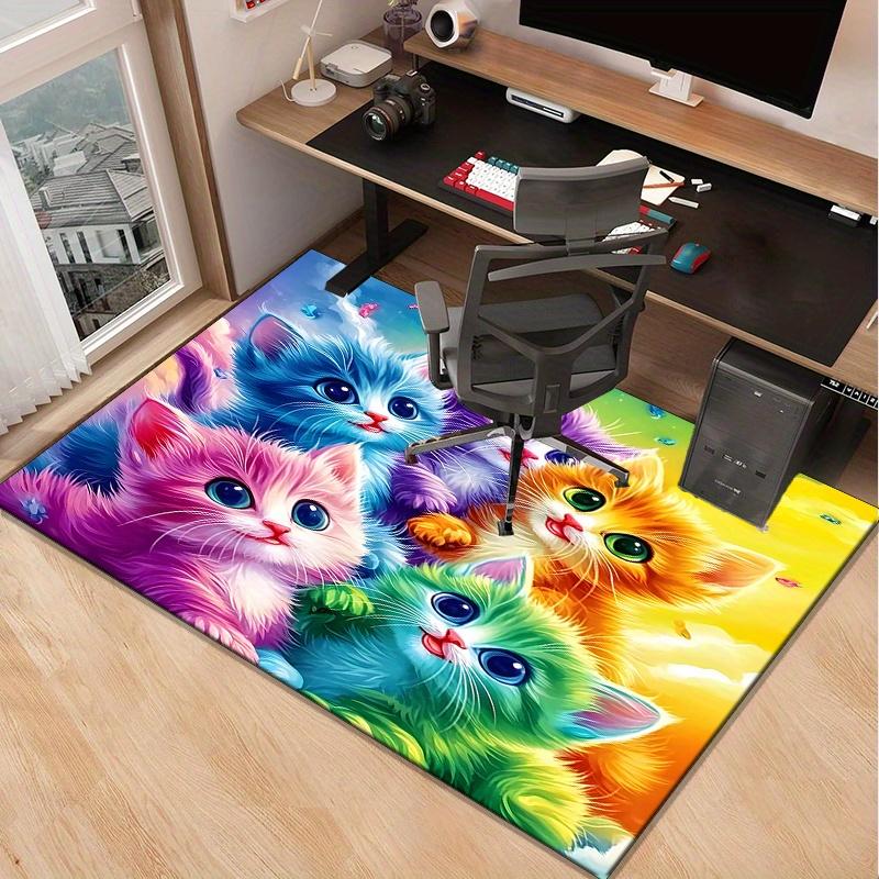 Colorful Kitten Rug for Kids' Playroom  Whimsical Cat Patterned Carpet  Fun and Bright Nursery Floor Decor Skid Resistant Carpet