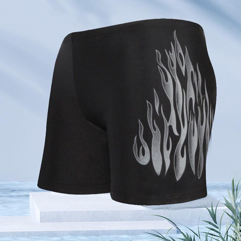Mens Flame Print Loose Fit Boxer Style Swimming Trunks Quick Dry Nylon Swimwear Pool Beach Surfing