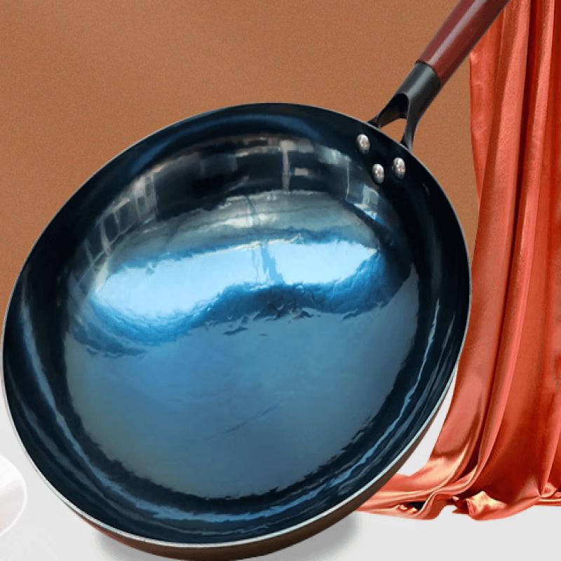 Wutuo Wrought Iron Mirror Wok with Wooden Handle