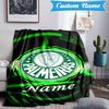 Custom Name Green Palm Tree Emblem Blanket Lightweight Ideal Bedding Blanket Perfect for Travel, Camping, Living Rooms, Sofas, Christmas gift