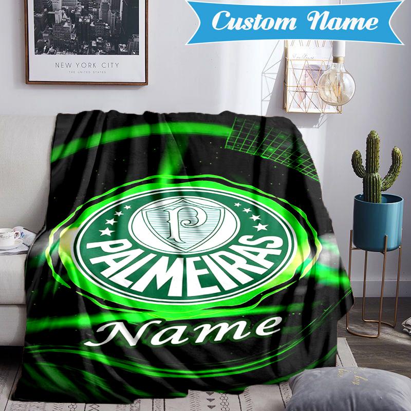 Custom Name Green Palm Tree Emblem Blanket Lightweight Ideal Bedding Blanket Perfect for Travel, Camping, Living Rooms, Sofas, Christmas gift