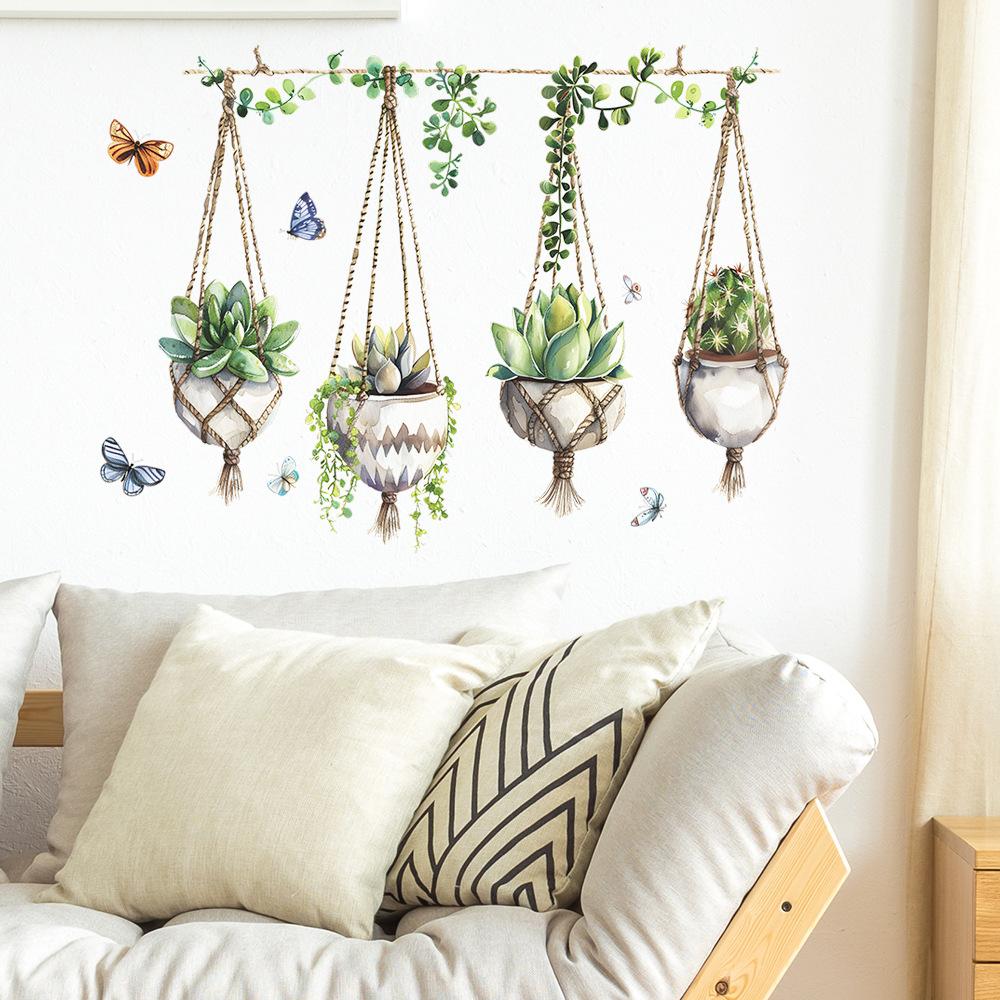 Creative Hanging Succulent Pot Wall Sticker Self-Adhesive for Bedroom Living Room Home Decoration
