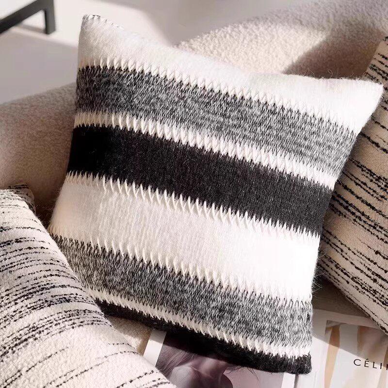 Black & White Modern Throw Pillow Covers Set - Neutral Abstract Striped & Plush Cushion Covers for Living Room Sofa Decor