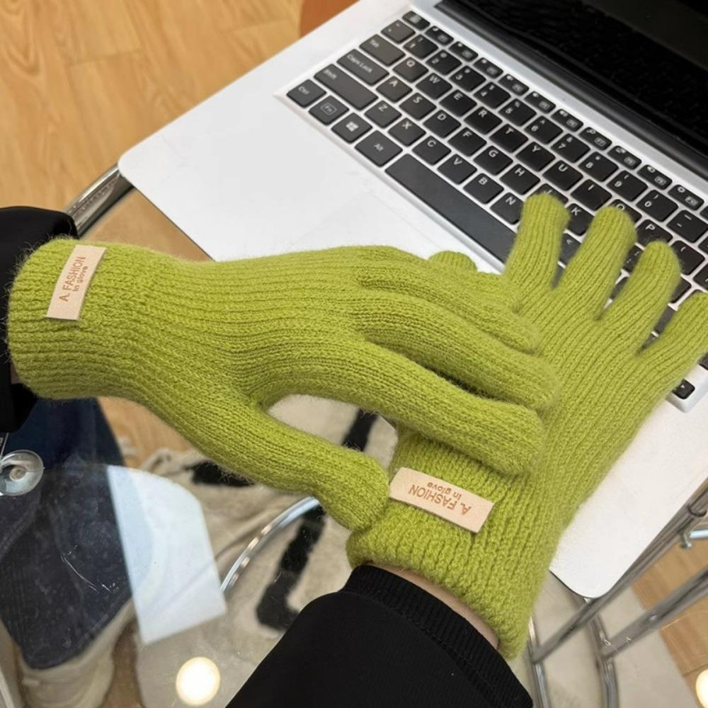Women's Winter Knitted Gloves - Thickened Fleece-Lined Candy-Colored Touchscreen-Enabled Fingerless & Five-Finger for Cycling