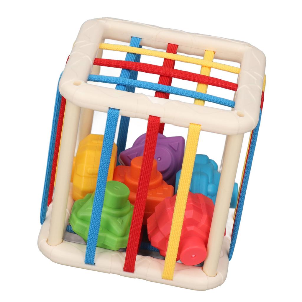 Baby Shape Sorter Set 6 Colorful Blocks Elastic Bands Educational Shape Sorter Sensory Toy