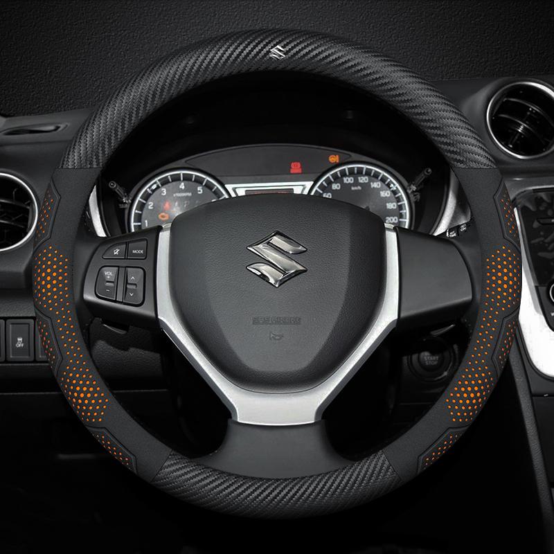 For Suzuki S-Cross Swift SX4 Vitara Jimny Grand-Vitara Baleno Car Suede Carbon Fiber Leather Steering Wheel Cover Accessories