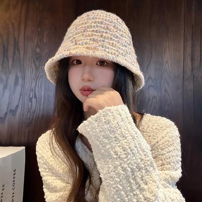 Cute Colored Jelly Bean Bucket Hat Women's Autumn and Winter Face Small Knitted Hat Cold Warm Wool Hat Tide