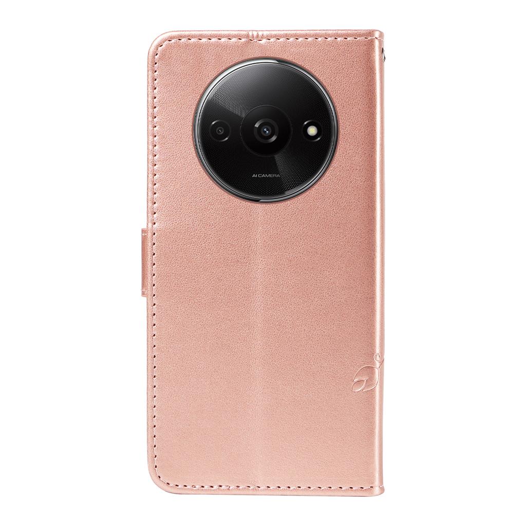 For Xiaomi Redmi A3/Poco C61 4G PU Leather Cases Flower Pattern Wallet Stand Phone Cover with Strap