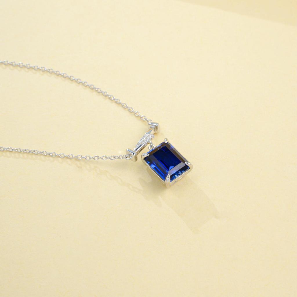 Zhou Hengfu S925 Cultured Sapphire Necklace for Women - Elegant European & American Light Luxury Bestseller.