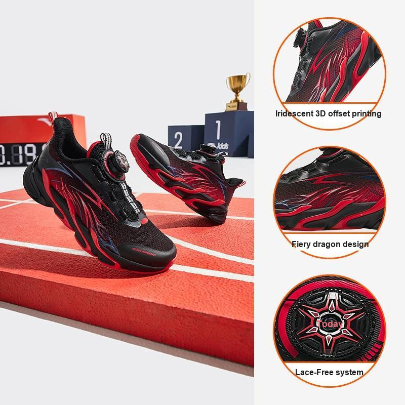 Anta Childrens Red Flame Round Toe Comfortable Non-Slip Low-Top Running Shoes Kids Sneaker 312415511H-5