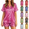 Women's Polka Dot Short Sleeve Pajama Set with Chest Pocket Button Front Shirt and Elastic Waist Shorts Comfortable Sleepwear Set