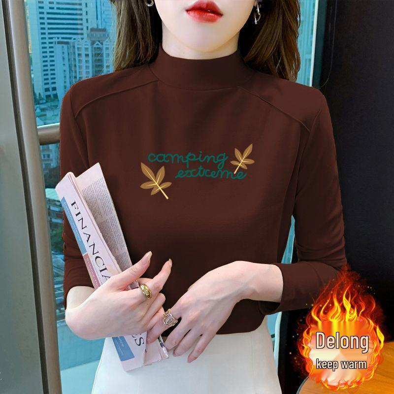 

Женская базовая рубашка с полувысоким воротником, утолщенная, с длинными рукавами и принтом, в корейском стиле M (95-110 lbs)