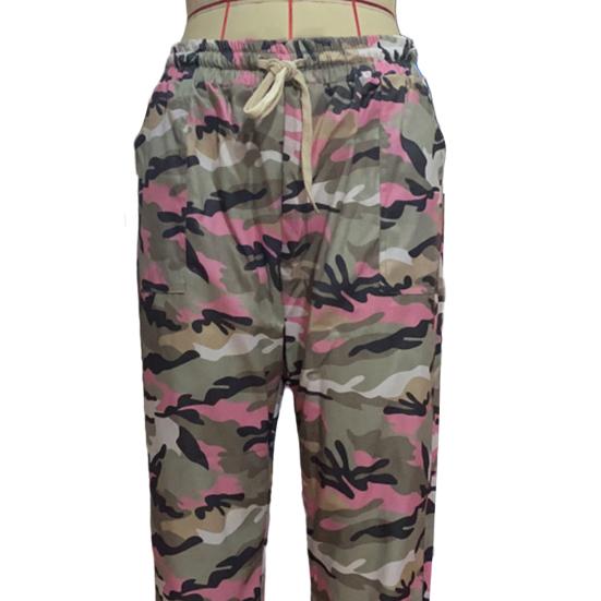 Women Pants Camouflage Print Pockets Elastic Waist Full Length Casual Loose Women