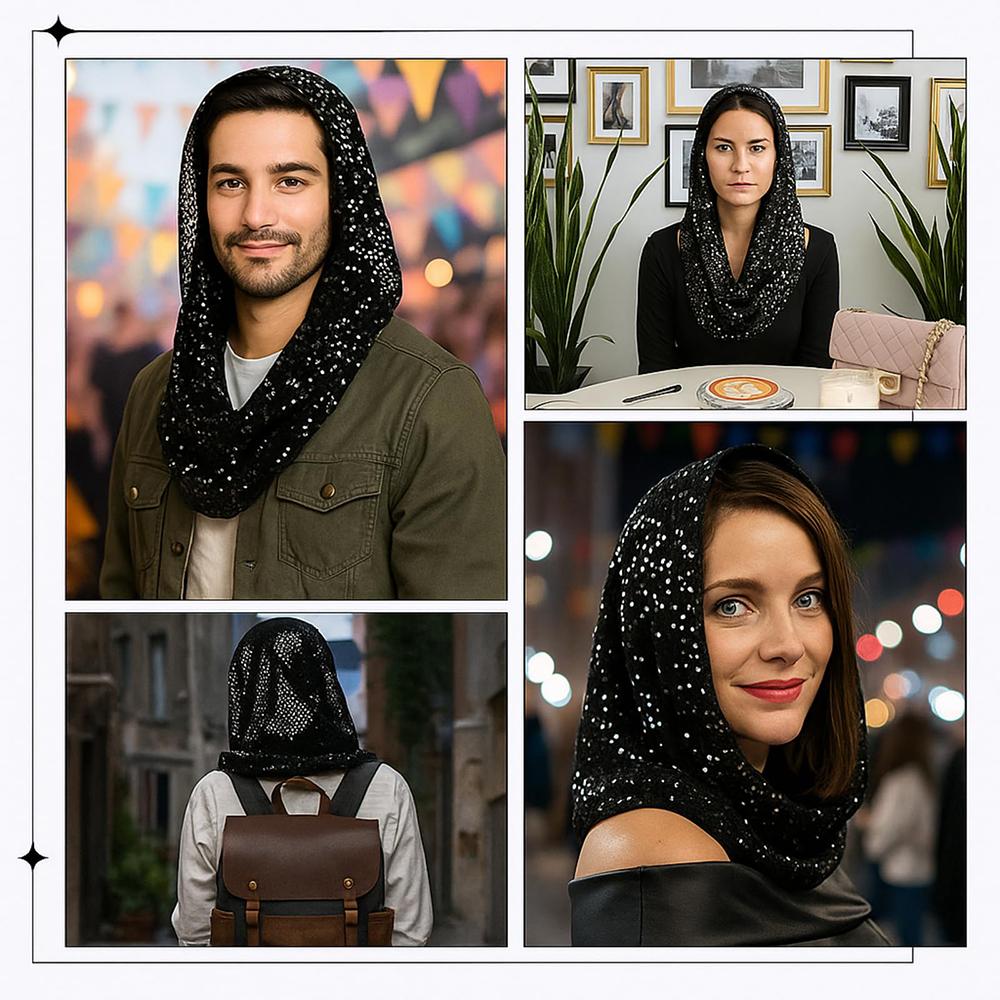 Women Glitter Sequin Hijab Scarf, Soft Mesh Sparkly Head Wrap, Solid Color Lightweight Muslim Headscarf, Fashion Shiny Turban Shawl