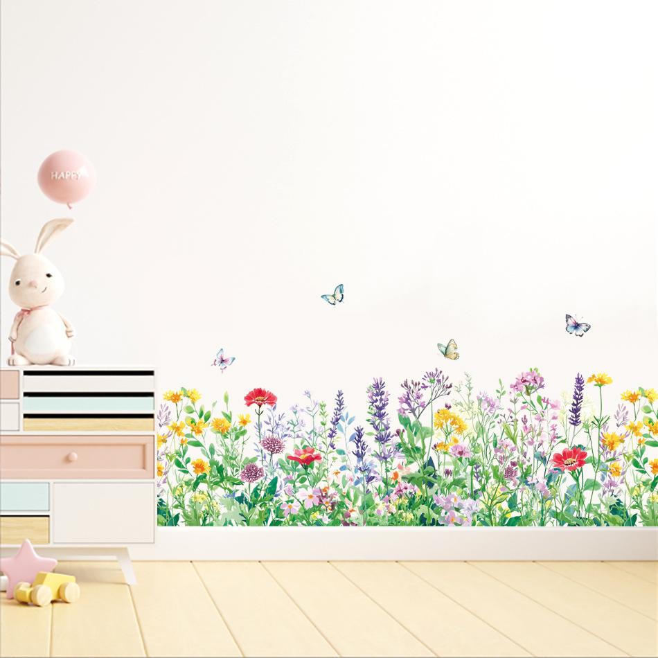 Creative Plants Flowers Butterflies Skirting Boards Wall Stickers Decoration Living Room Bedroom Waistline Home Decor Self-adhesive
