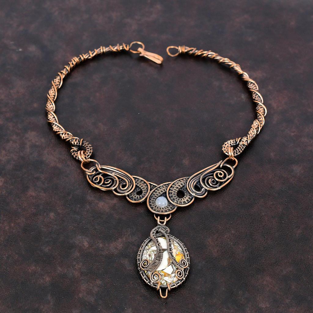 Brecciated Mookaite Necklace Copper Wire Wrapped Necklace Rainbow Moonstone Gemstone Necklace Handmade Dainty Copper Jewelry Engagement Gift