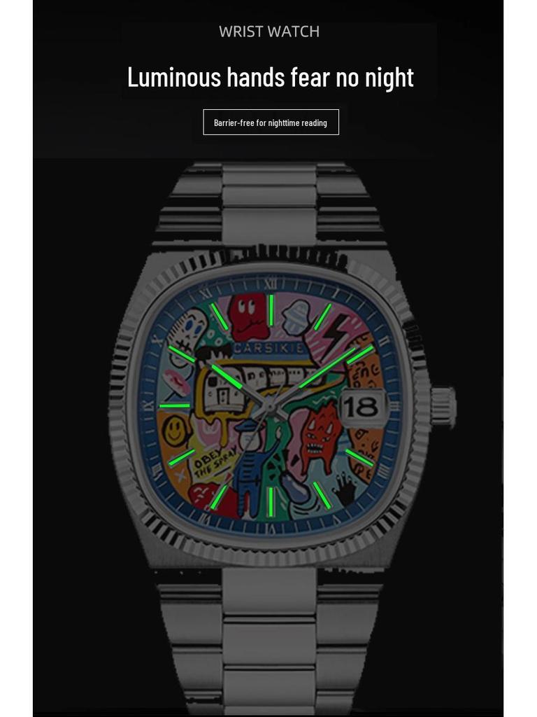 Carsikie2025 Szafirowa Kwadratowa Tarcza Męski Sportowy Kreskówkowy Zegarek Kwarcowy