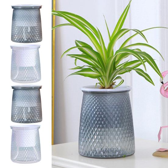 2 Sets Self Watering Flowerpot with Wick Rope Indoor Outdoor Plants Planting Pot with Drainage Hole Clear Reservoir Herbs Flower Planter Pot