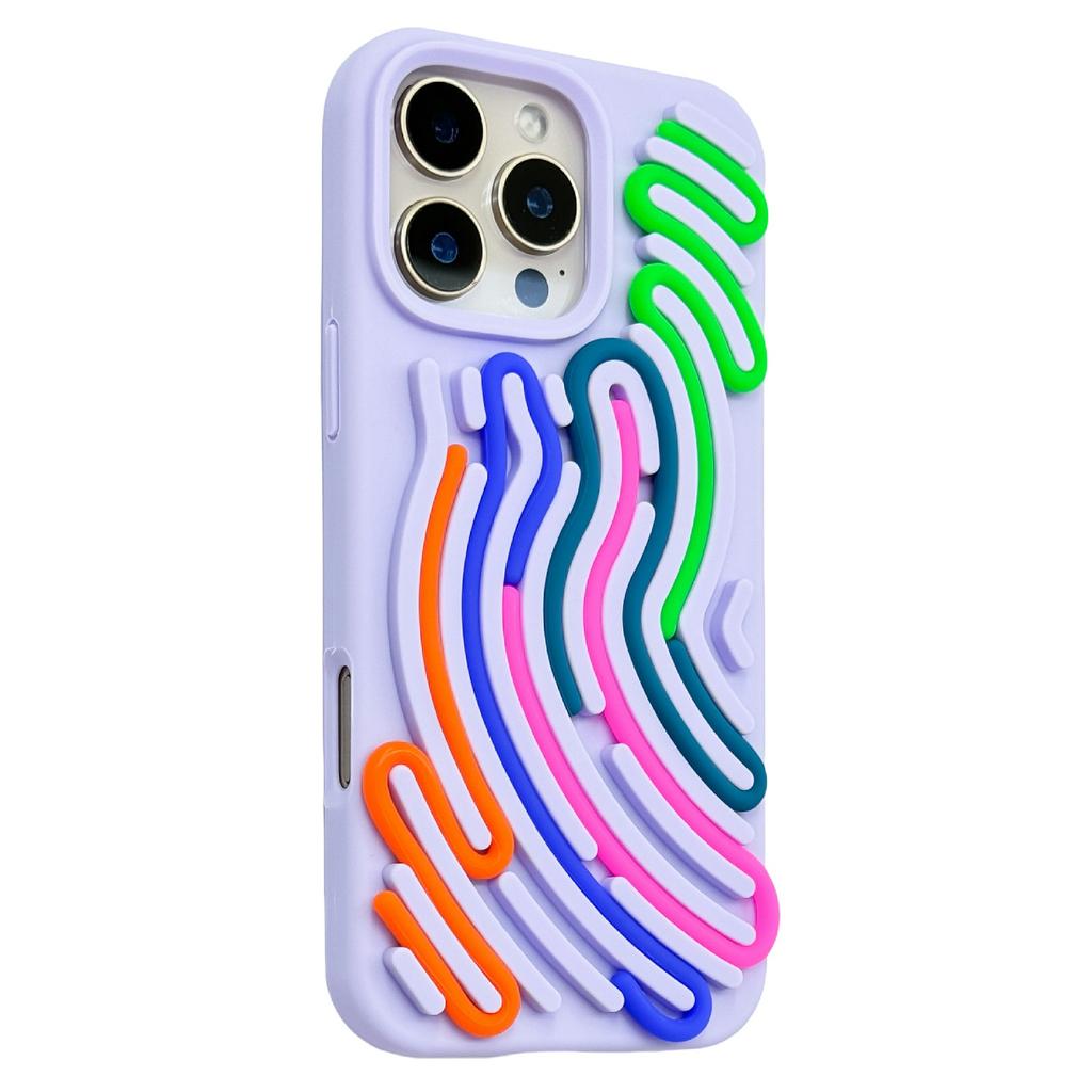 For iPhone 16 Pro Case 3D Stress Relief DIY Colorful Bar Silicone PC Phone Cover Arc Stripe