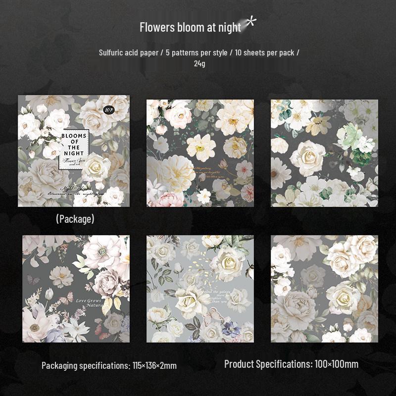Retro Floral Journal Collage Stickers: Large Night Color Prosperous Flowers Pack
