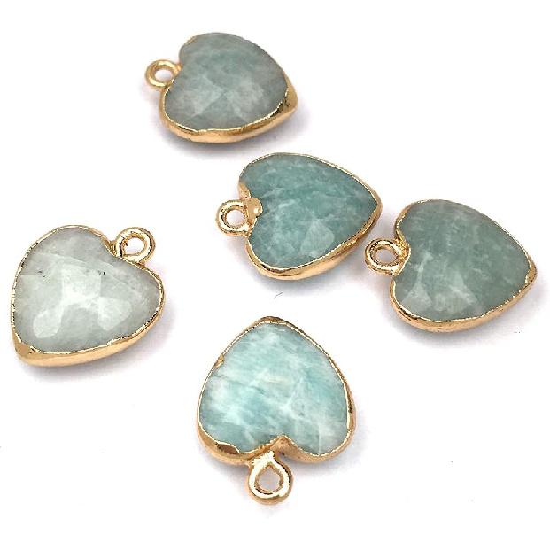 QSLLER 8 PCS Heart Shaped Natural Stone Pendants Healing Chakra Reiki Love Stone Charm Bulk for Jewelry Making