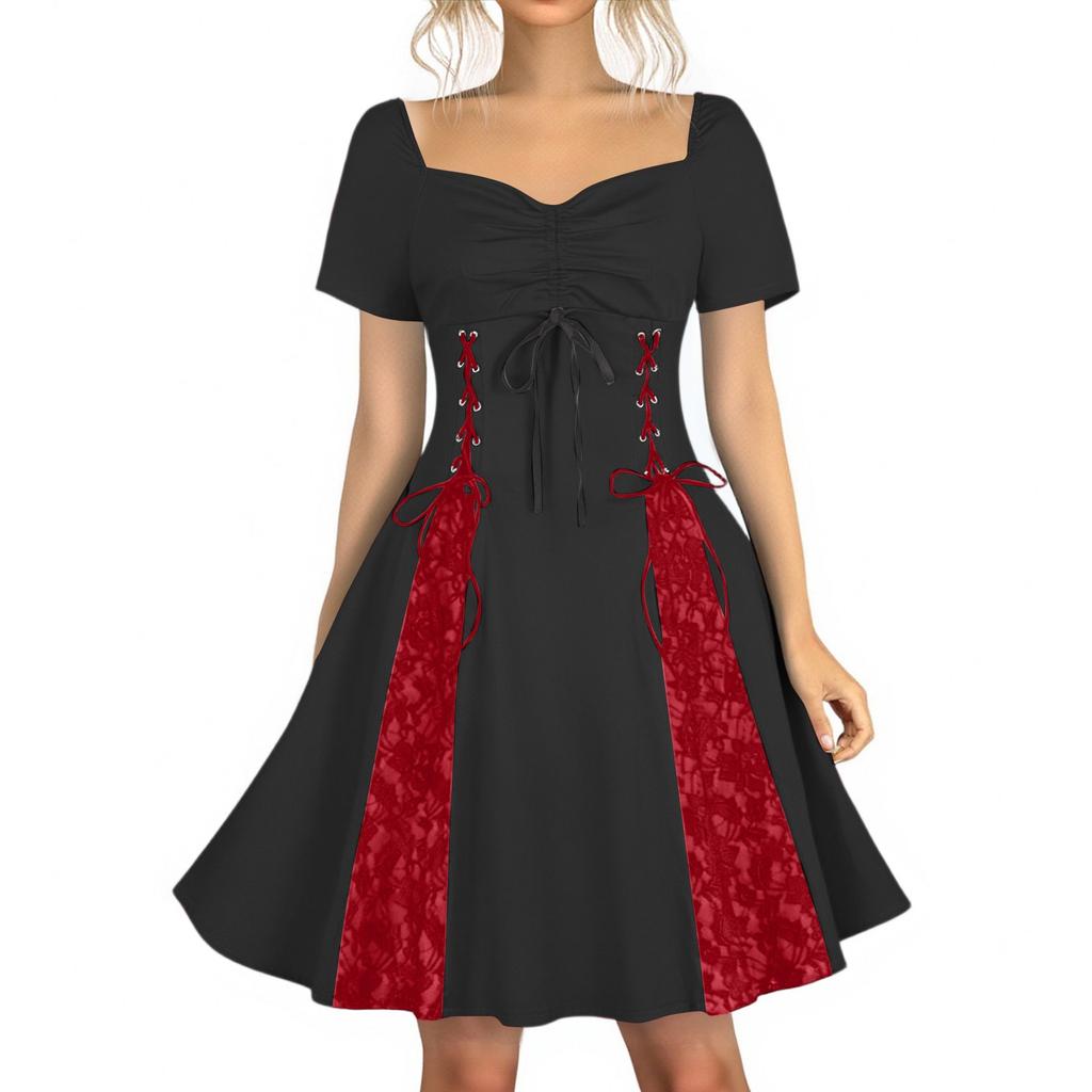 Abito Gotico Scuro da Donna Pizzo Pizzo Spalla Scoperta Abito Vintage