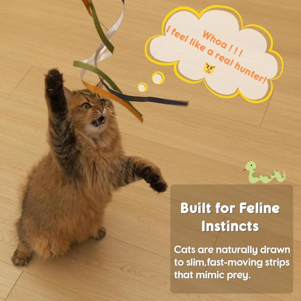 Catisfy Cat Wand Toy, Interactive Cat Rainbow Wand Toys, Colorful Ribbon Teaser Wand String for Indoor Cats Enrichment, Exerciser, Playing