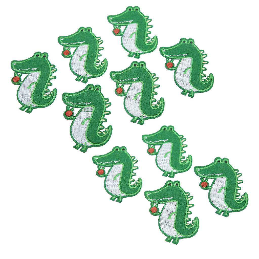 10pcs Iron Patches Cotton Material Green Animal Pattern Cartoon Style DIY Making Embroidered Patch for Clothes