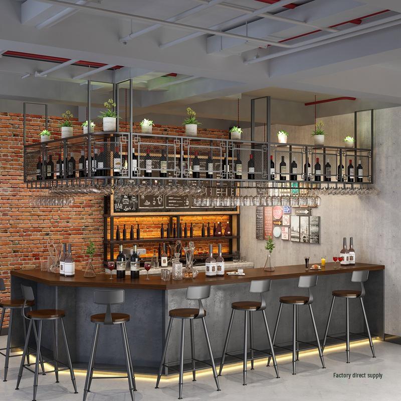 Wrought Iron Hanging Wine & Stemware Rack for Bar or Restaurant