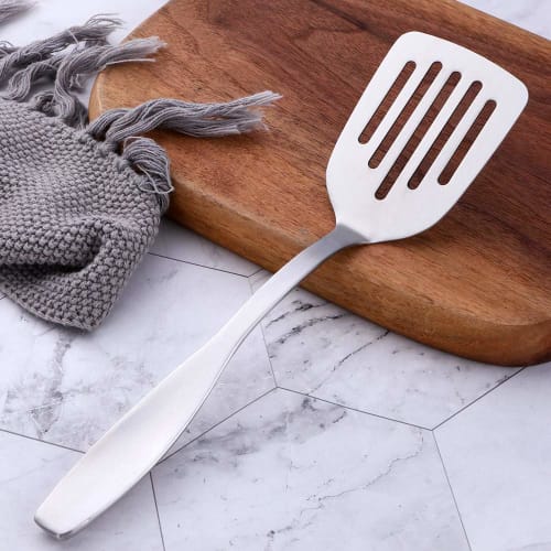 EDAR All-Stainless Steel Turner/Spatula, 18-8 Stainless Steel, 24cm Long, 5.7cm Wide, Silver, Easy to Use, Comfortable to the Touch