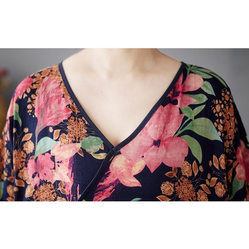 Dimanaf 2025 Talla Grande Verano Mujeres Vestido Básico Estampado Floral Vintage Casual Suelto Empalmado Vestido Largo