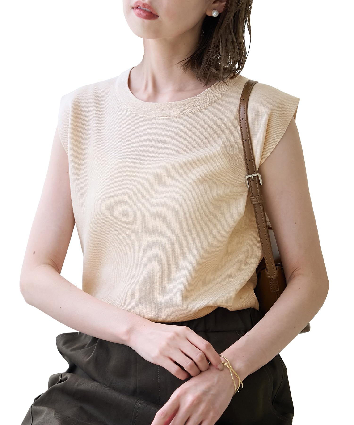 

ROPE PICNIC LEVITA Spark Nylon Zero Sleeve Knit Beige Pullover, Women s, GDM54310, (27)