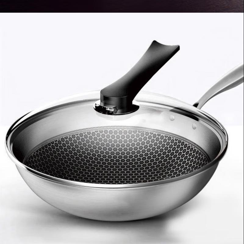 KABACH 32cm 304 Stainless Steel Honeycomb Non-stick Wok
