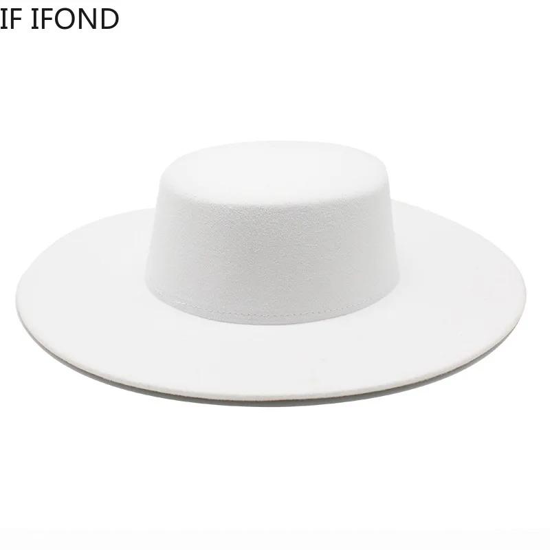 Französischer Damenhut Großer Breiter Rand 10CM Fedora Hut Winterwolle Derby Hochzeit Jazzhüte Flache Krone Filzhut